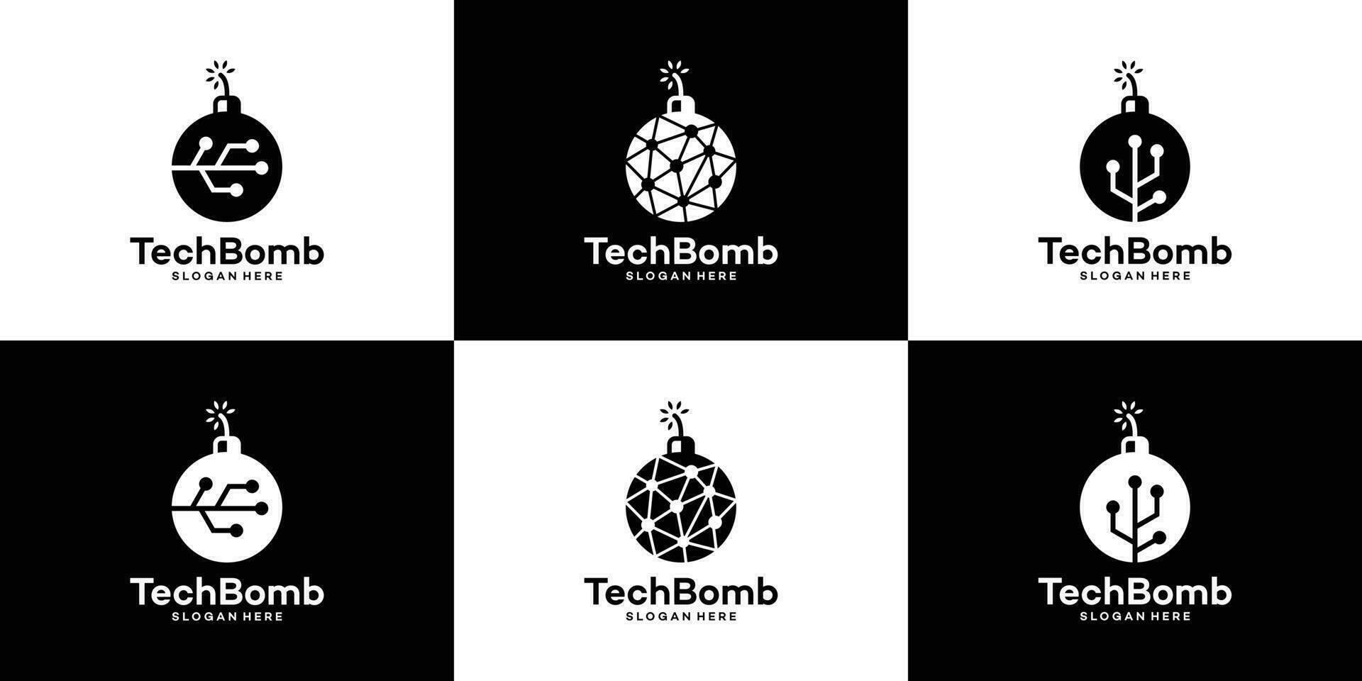collection de bombe logo conception modèle avec abstrait point, molécule et réseau l'Internet système conception graphique vecteur illustration. symbole, icône, créatif.