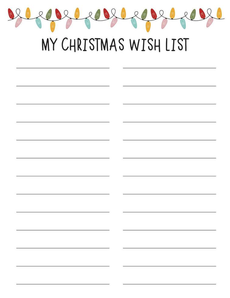 Noël liste de souhaits souhait liste pour Noël cadeaux avec mignonne vacances ornement. cadeau liste. vecteur modèle.