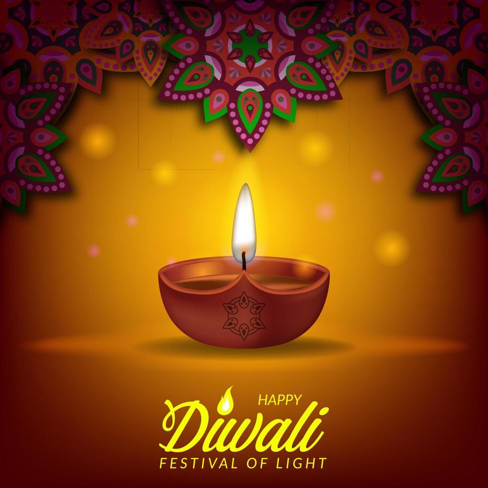 diwali festival de lumière de l'inde avec lampe à huile vecteur