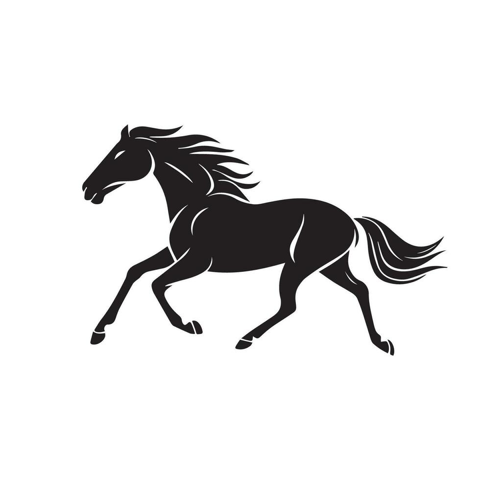 élégant galopant cheval silhouette dans minimaliste style, monochromatique noir et blanc vecteur