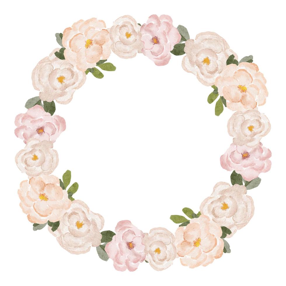 bordure de couronne de fleurs rose pastel aquarelle vecteur