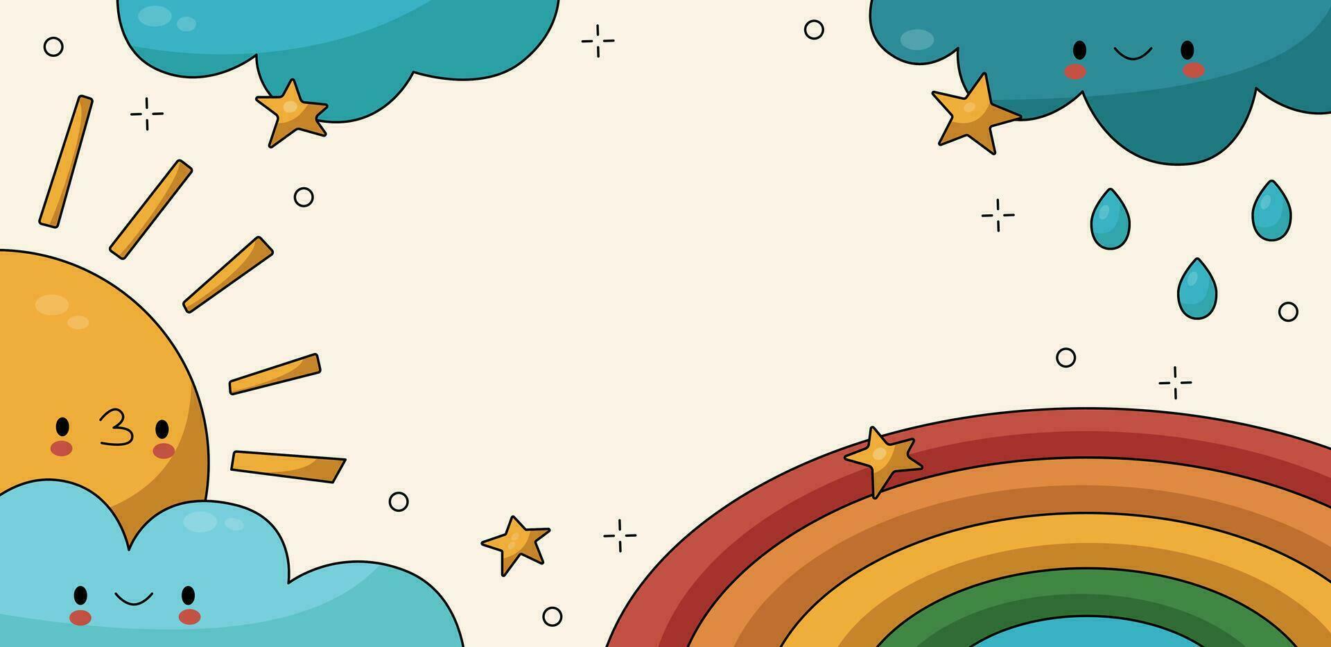 vecteur coloré dessin animé Contexte bannière arc en ciel des nuages avec étoiles