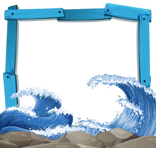 Modèle de cadre bleu avec fond de vagues géantes vecteur