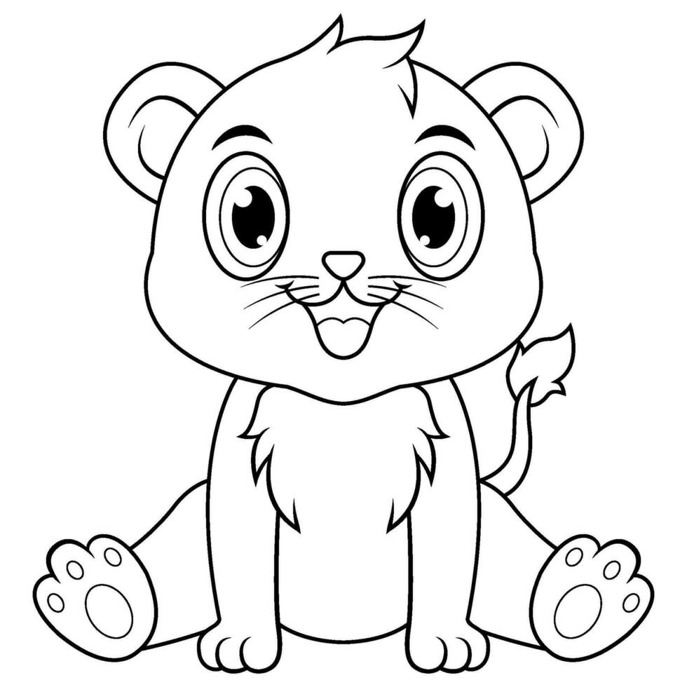 illustration de mignonne bébé Lion dessin animé séance ligne art vecteur