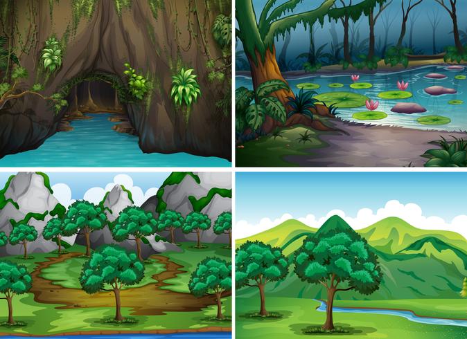 Quatre scènes de forêts vecteur