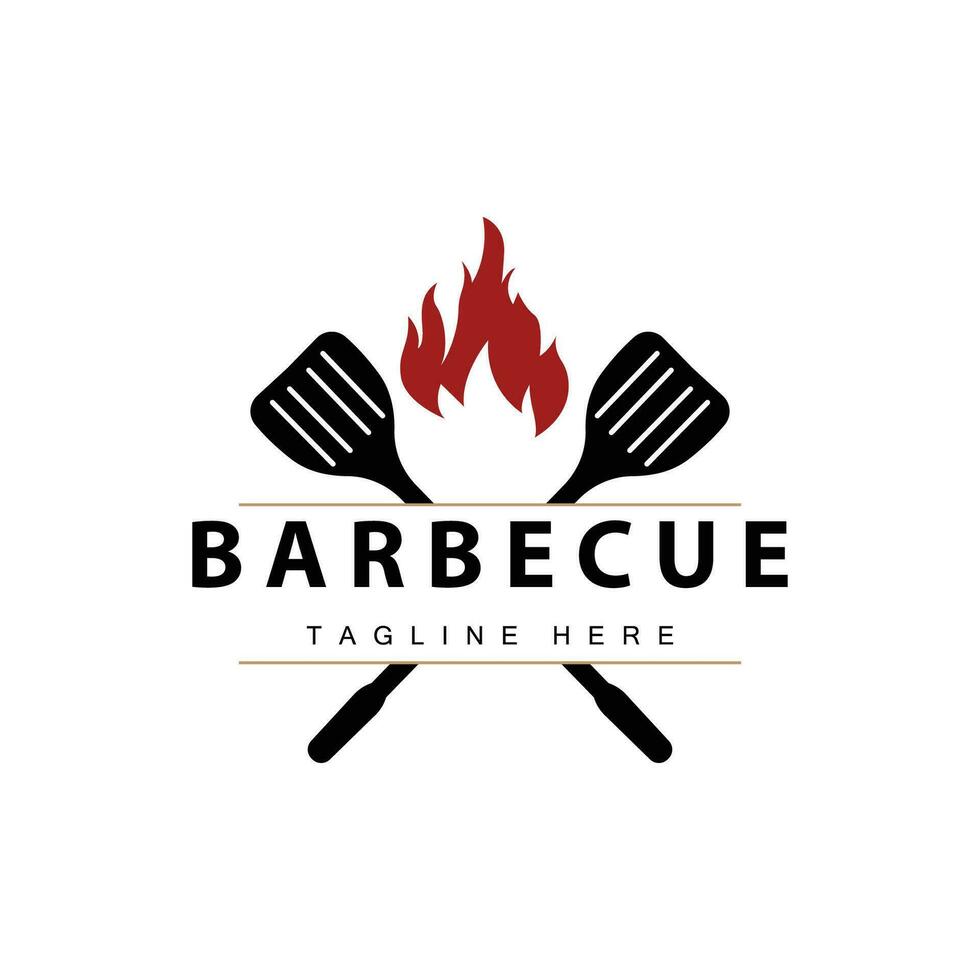 barbecue logo conception bar restaurant chaud gril Feu logo et spatule Facile illustration vecteur