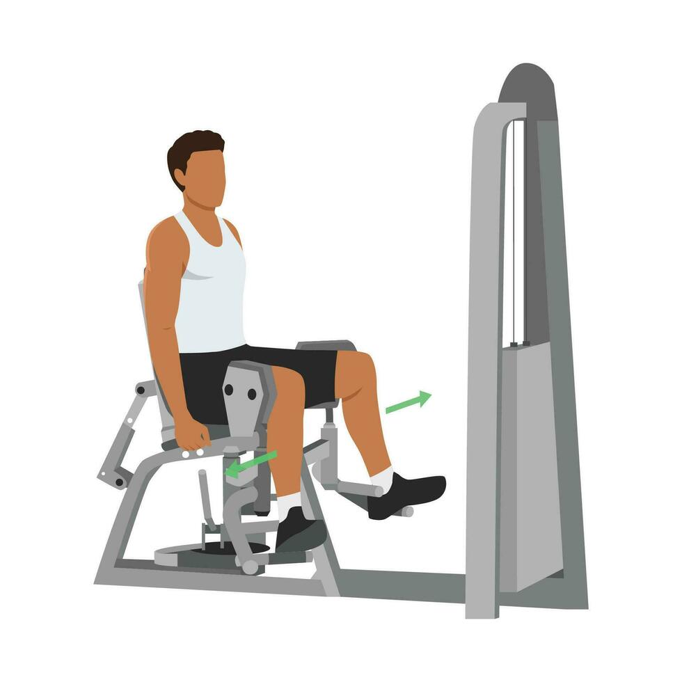 homme Faire exercice en utilisant ravisseur cuisse machine. ravisseur entraînement. vecteur