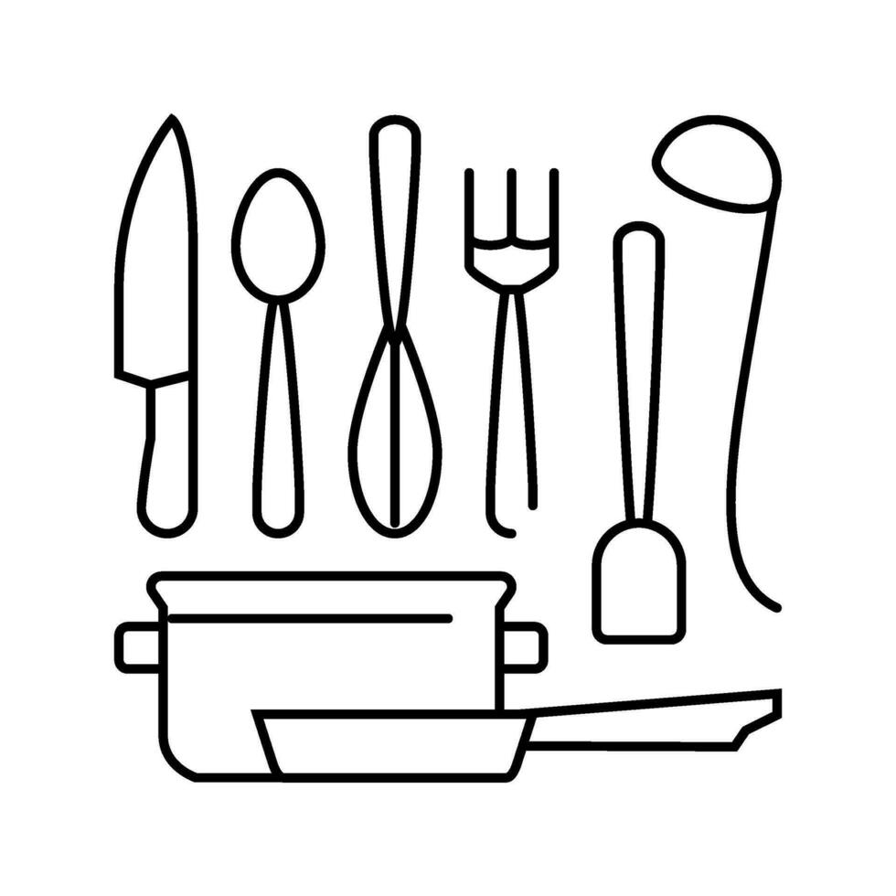 cuisine outils restaurant chef ligne icône vecteur illustration