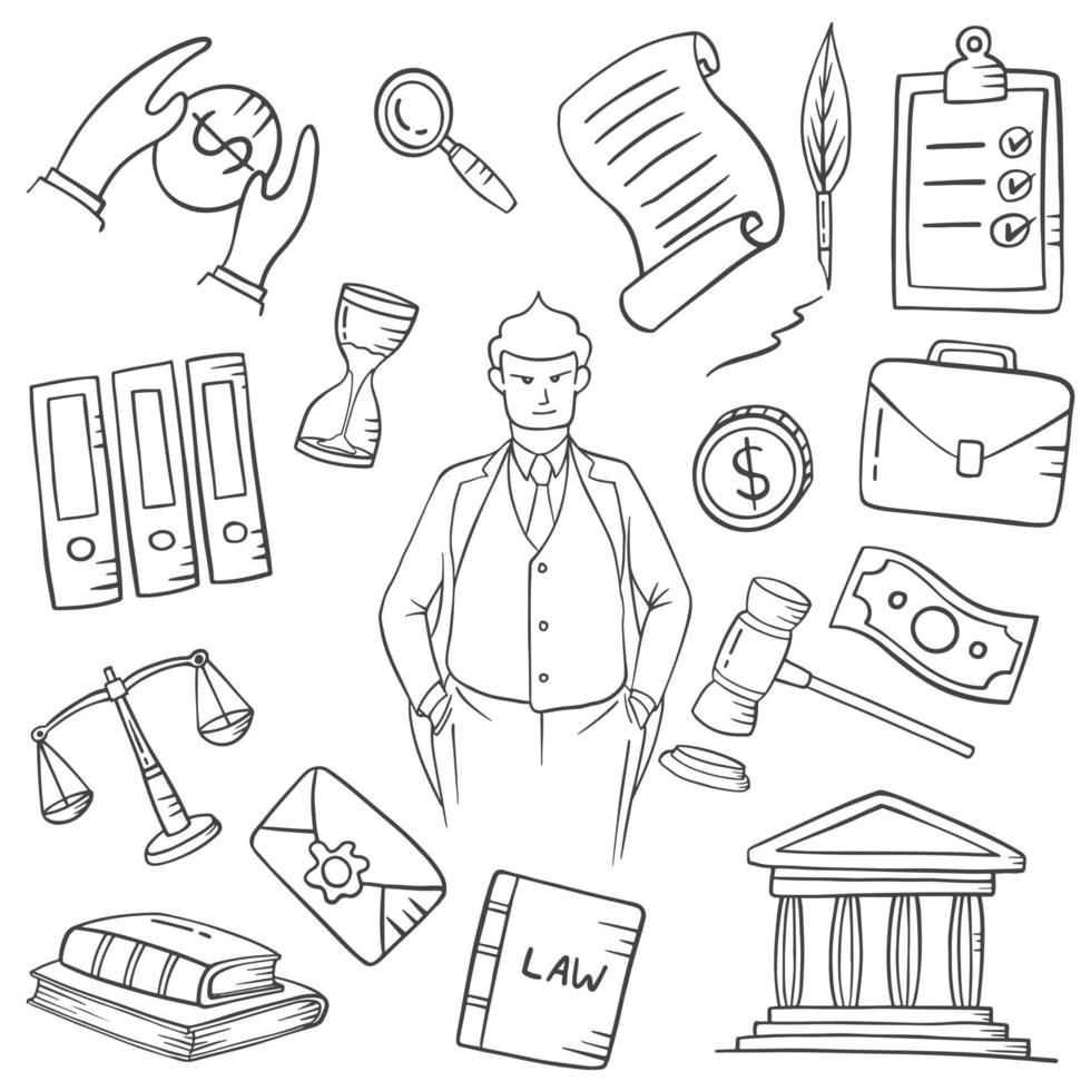emplois d'avocat ou profession doodle collections de jeux dessinés à la main vecteur