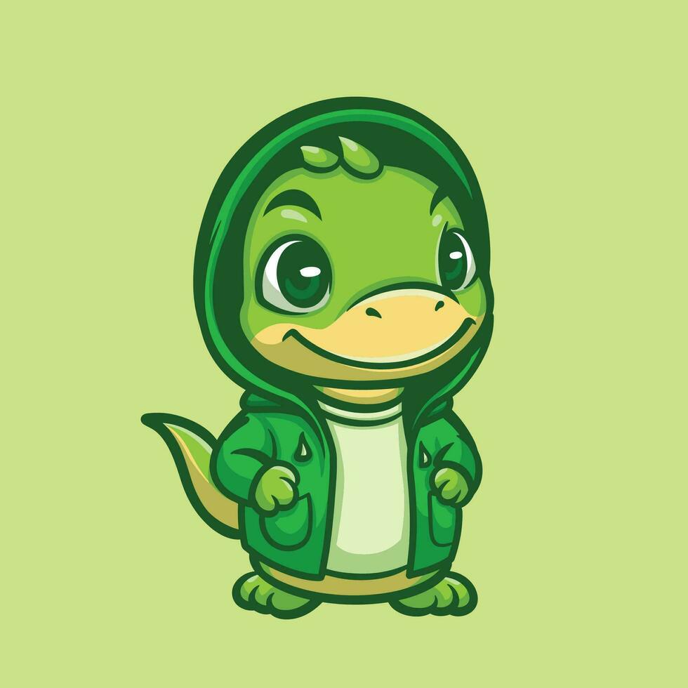 mignonne vert dino dessin animé illustration vecteur