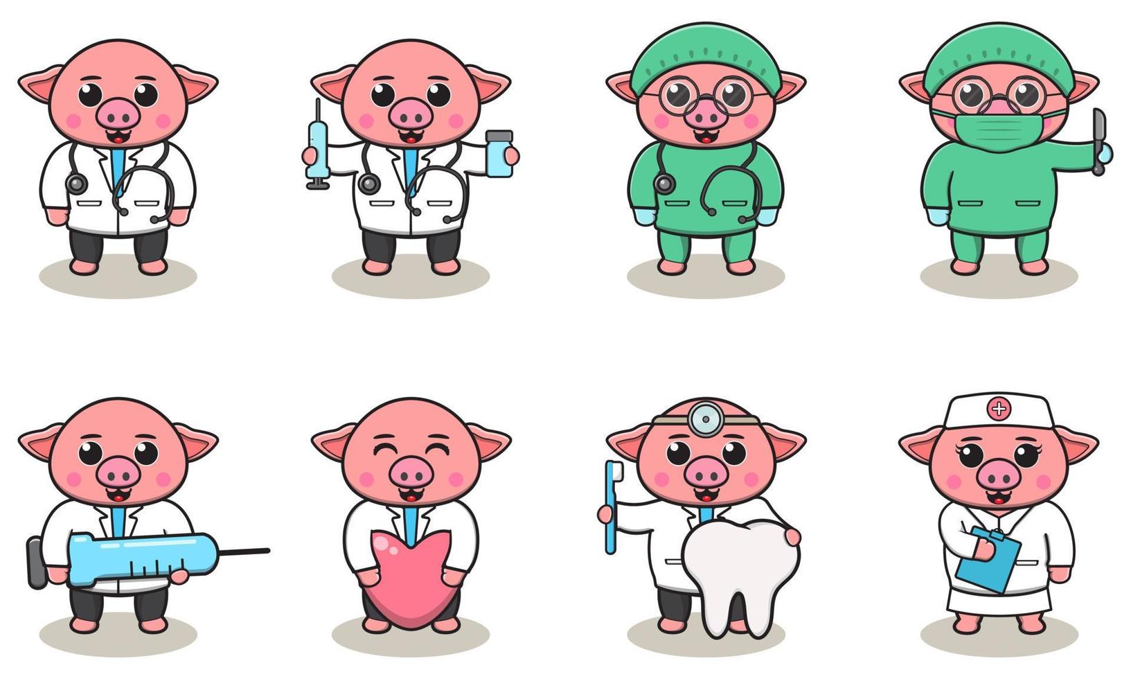 dessin animé mignon de personnage de docteur cochon vecteur