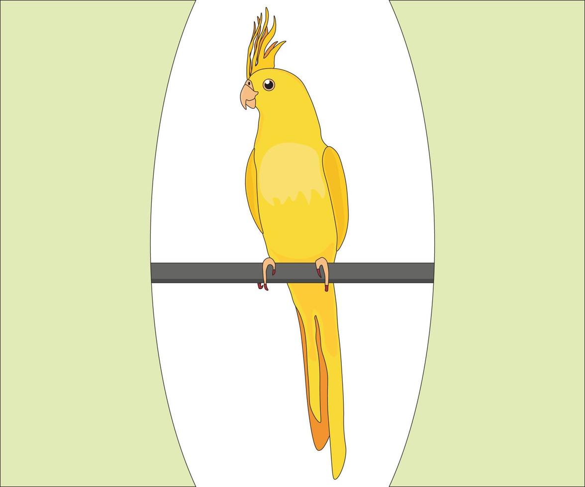 corella perroquet jaune est assis sur un perchoir vecteur