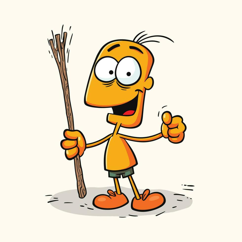une marrant mascotte dessin animé en portant une bâton vecteur illustration