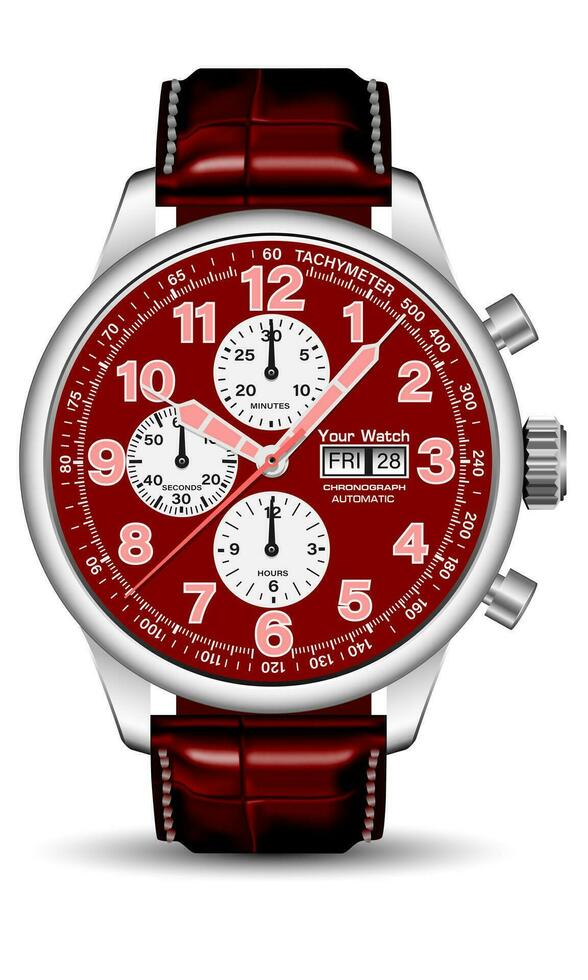 réaliste regarder l'horloge chronographe argent rouge rose blanc noir La Flèche nombre cuir sangle sur isolé conception classique luxe vecteur