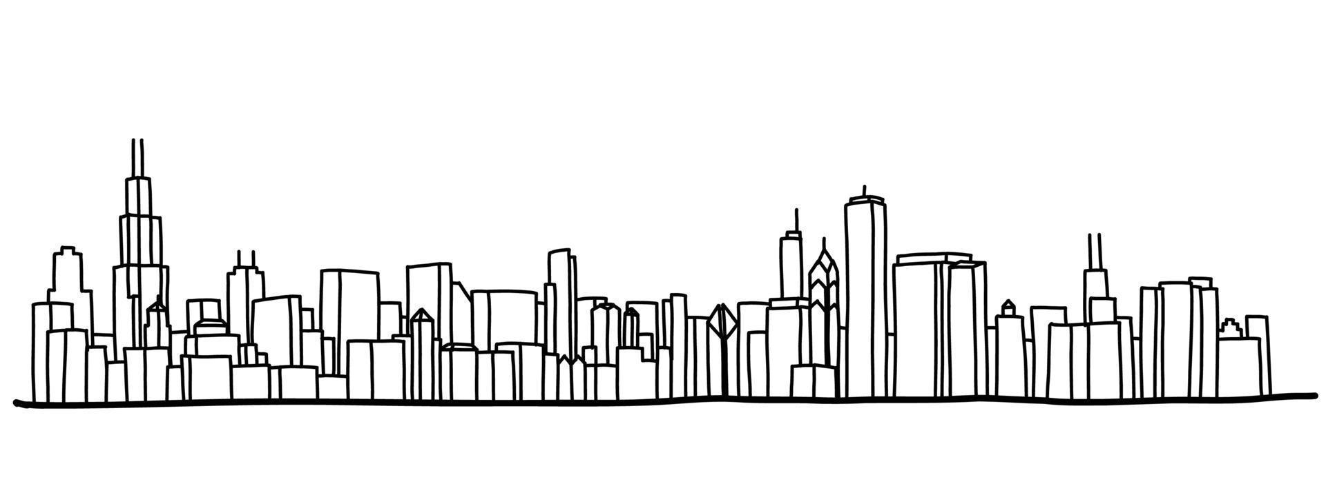 Chacago cityscape skyline contour doodle dessin sur fond blanc. vecteur