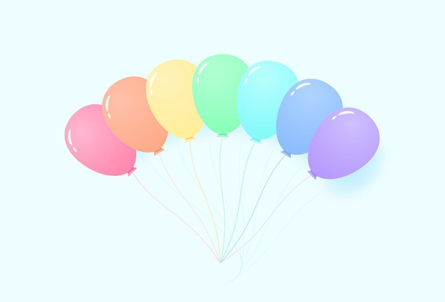 groupe de ballons colorés de couleur pastel volant dans le ciel, motif de couleur arc-en-ciel, style art papier vecteur