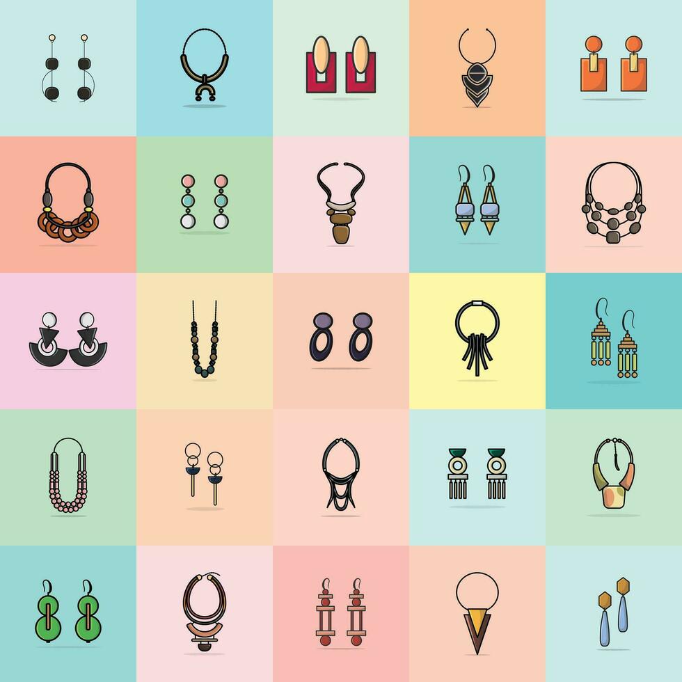 collection de femmes mode cou colliers et branché coloré des boucles d'oreilles bijoux vecteur illustration. beauté mode objet icône concept. ensemble de femmes mode conception accessoires vecteur conception.