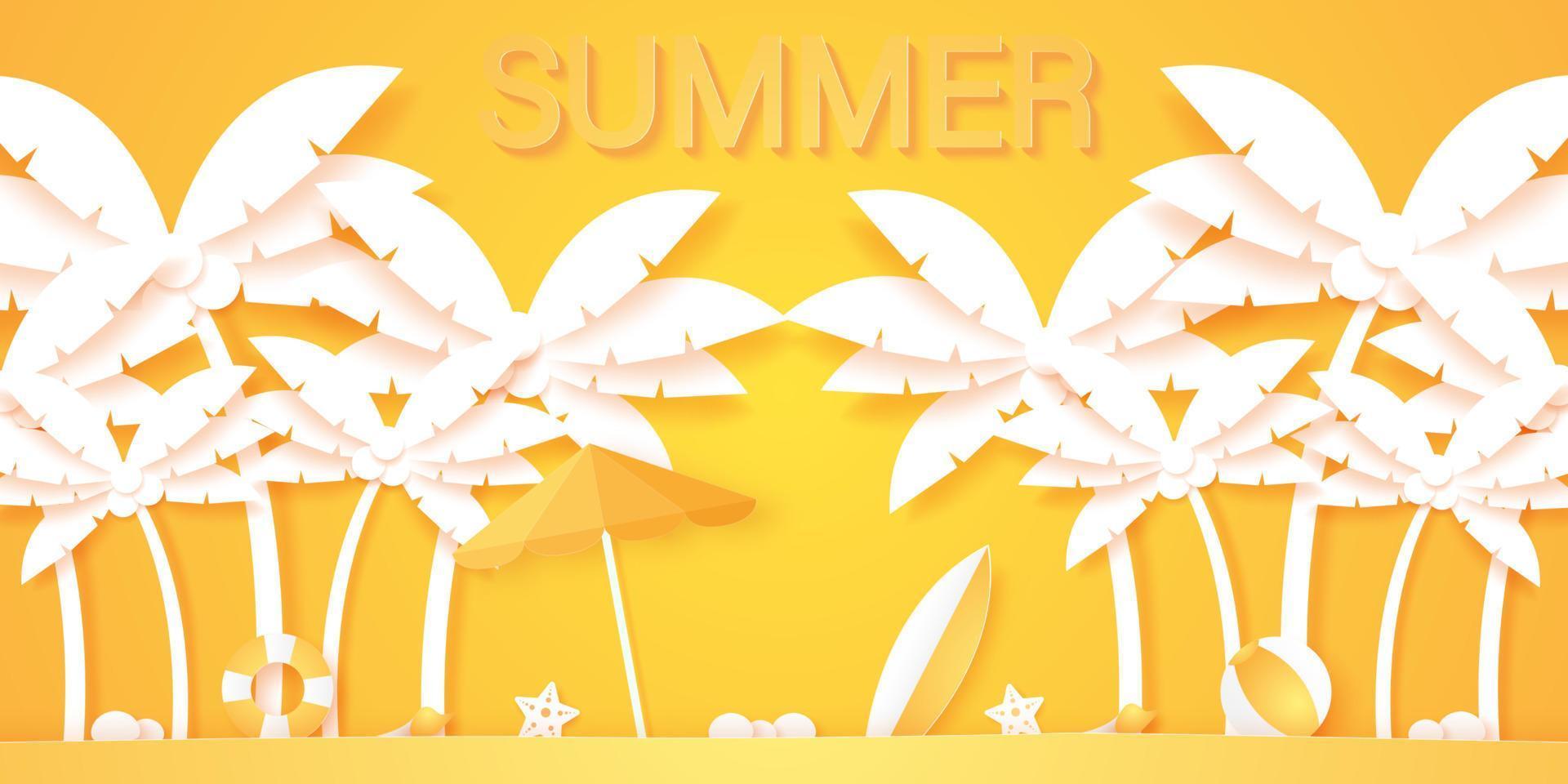 heure d'été, cocotier avec des trucs d'été, style art papier vecteur