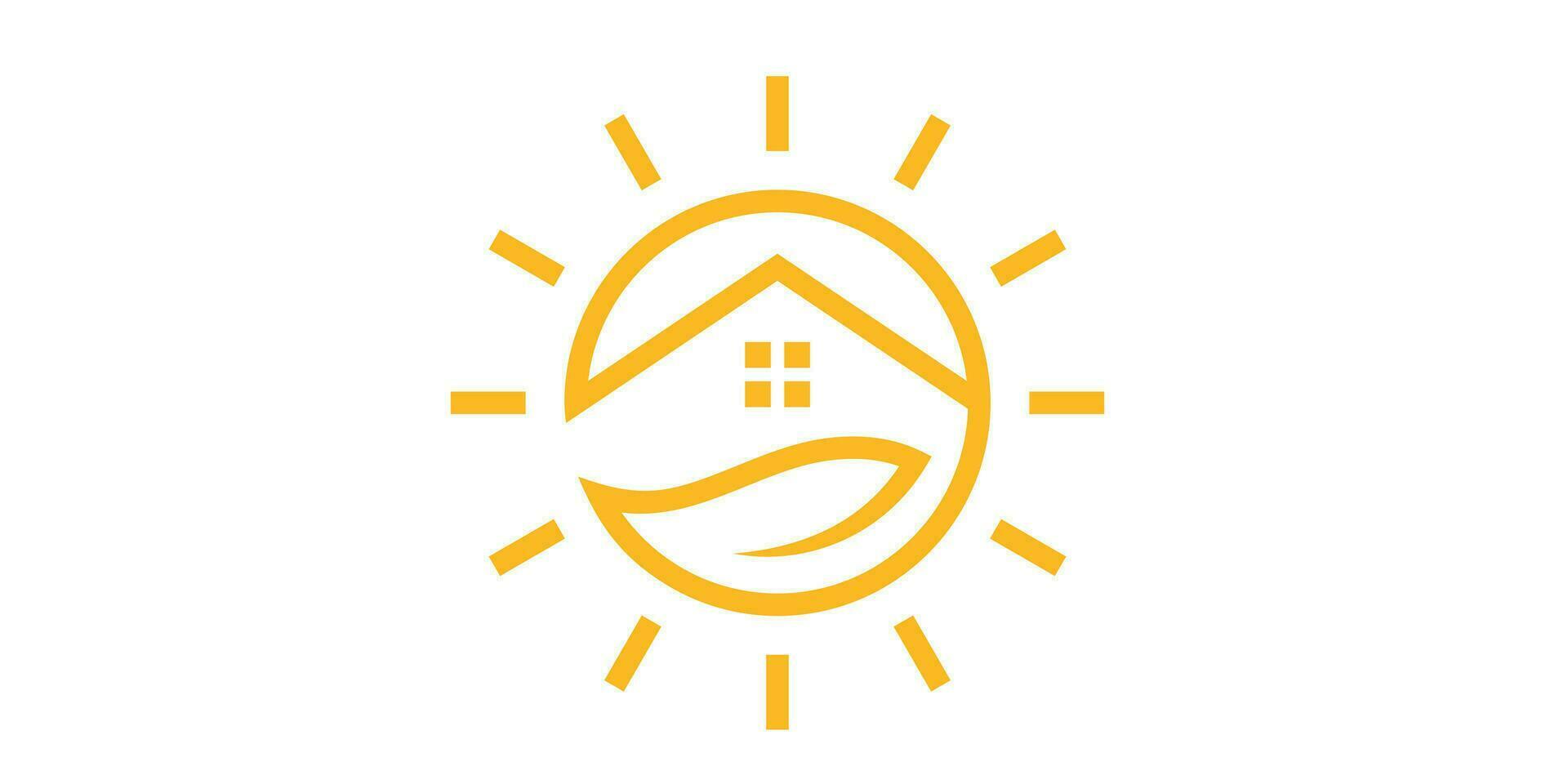 logo conception Accueil et feuille dans Soleil icône vecteur inspiration