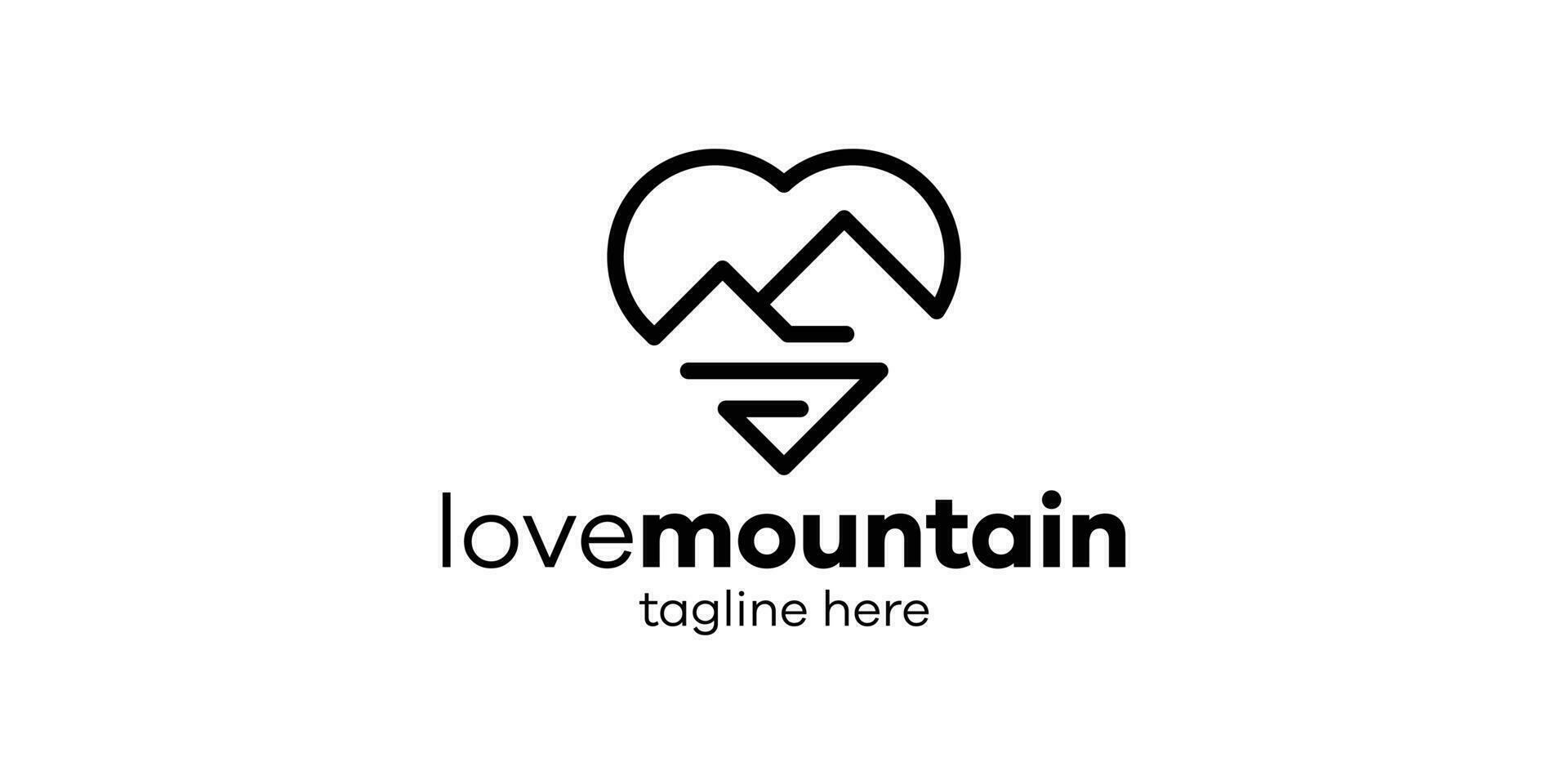 logo conception l'amour et Montagne icône vecteur minimaliste