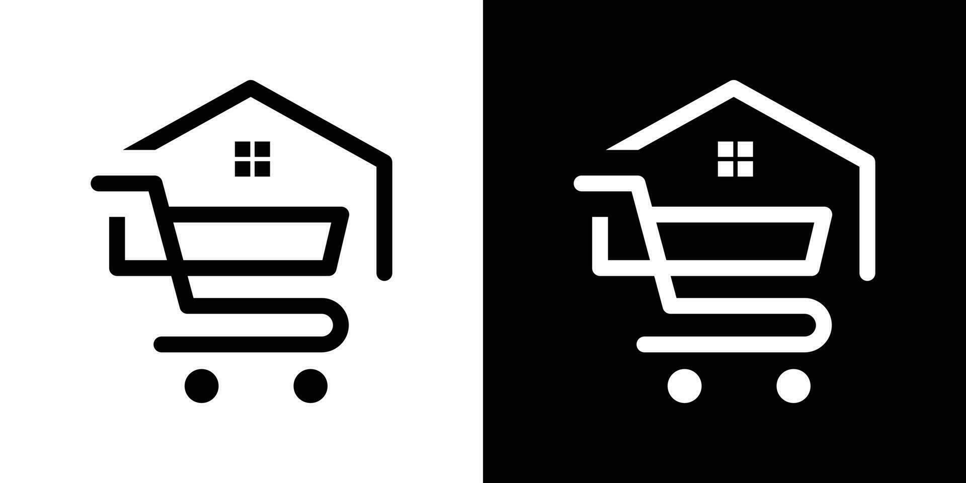 logo conception minimaliste chariot et maison icône ligne magasin vecteur illustration