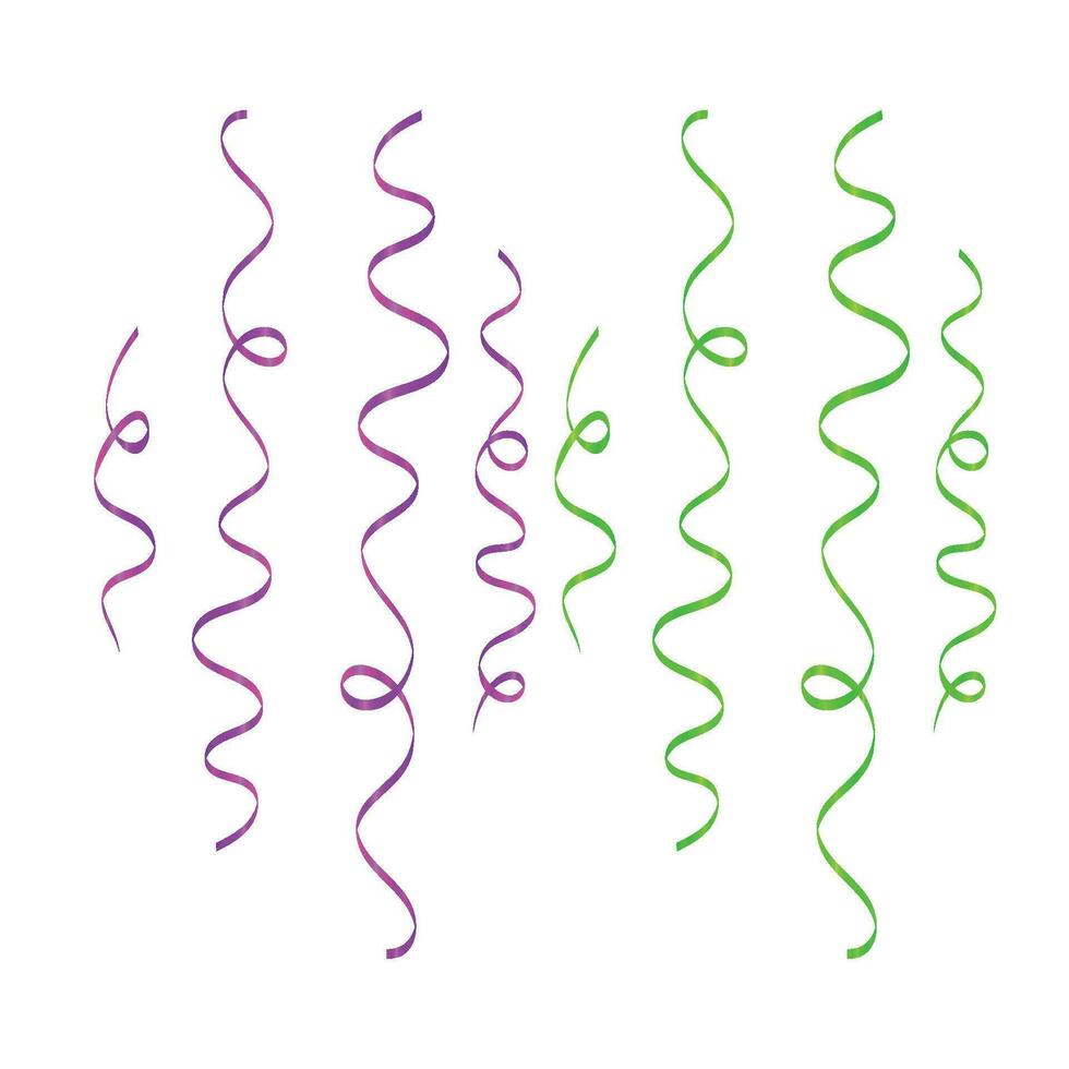 vecteur 3d violet et vert ruban confettis ensemble sur blanc