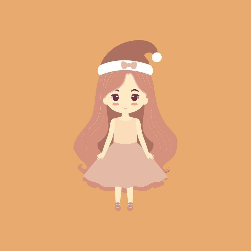 mignonne dessin animé personnage femme de une content portant casquette Père Noël noël, joyeux Noël concept vecteur