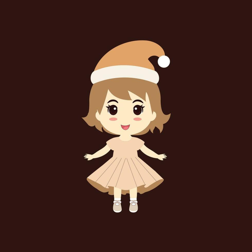 mignonne dessin animé personnage femme de une content portant casquette Père Noël noël, joyeux Noël concept vecteur