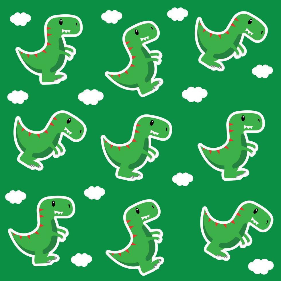 mignonne souriant dinosaures dans modèle avec vert Contexte vert dinosaures vecteur