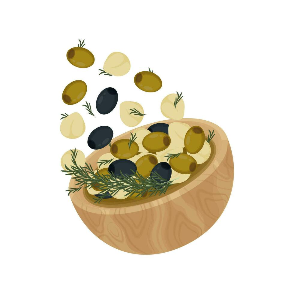 vecteur illustration de Ail herbe mariné mozzarella avec kalamata olive