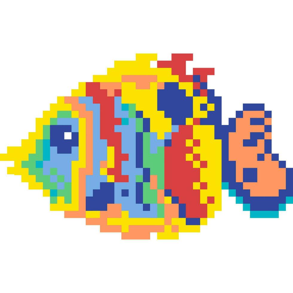poisson dessin animé icône dans pixel style vecteur