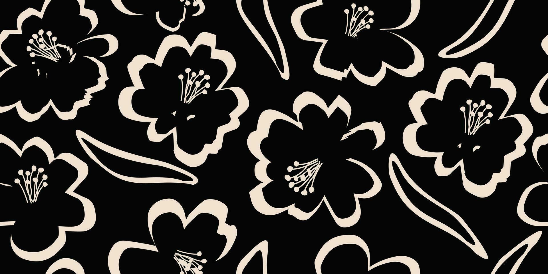 fleur sans couture Contexte. minimaliste abstrait floral modèle. moderne impression dans noir et blanc Contexte. idéal pour textile conception, fond d'écran, couvertures, cartes, invitations et affiches. vecteur