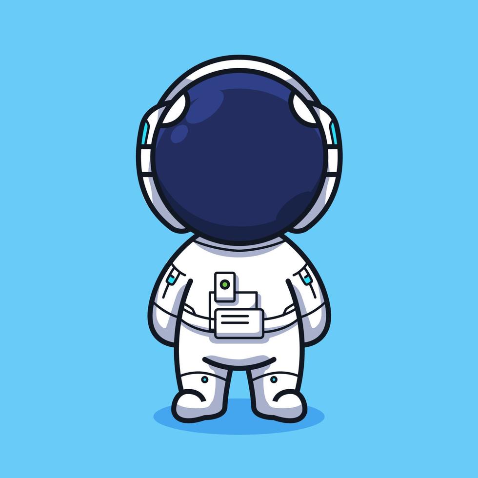 petit astronaute dans le ciel avec la lune et la fusée dans un style d'illustration d'art en ligne mignon vecteur