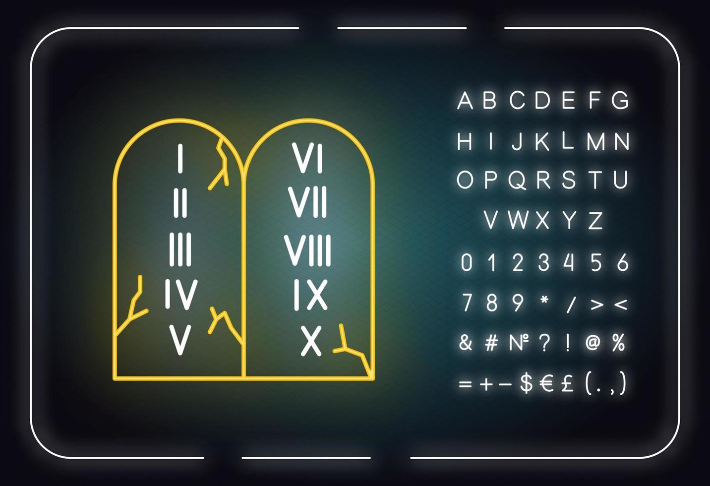 icône de néon de l'histoire de la bible des dix commandements vecteur