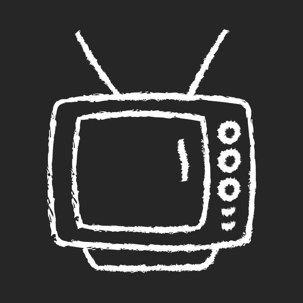 icône blanche de craie de télévision à l'ancienne sur fond sombre vecteur