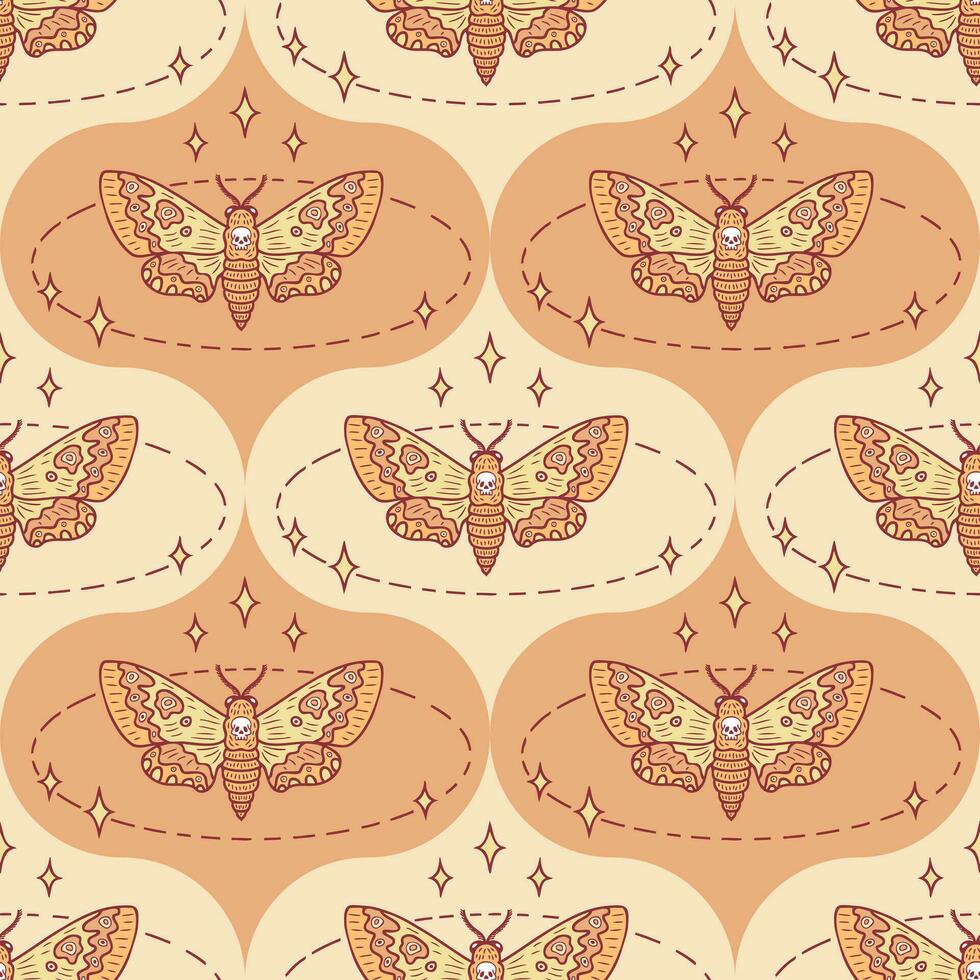 faucon papillon de nuit papillon la magie linéaire sans couture modèle avec étoiles. parfait impression pour tee, papier, textile et tissu. vecteur