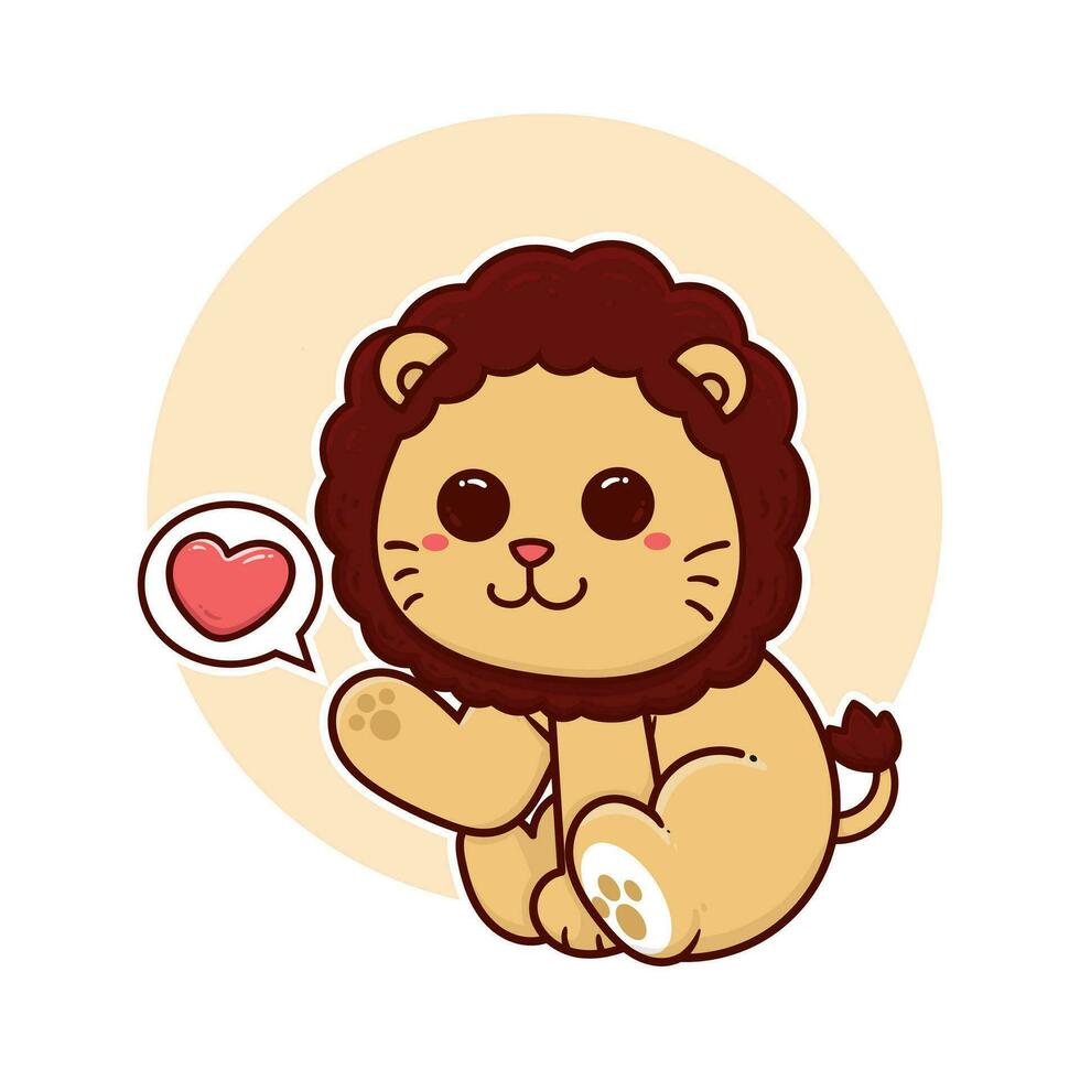 content mignonne Lion l'amour adorable dessin animé griffonnage vecteur