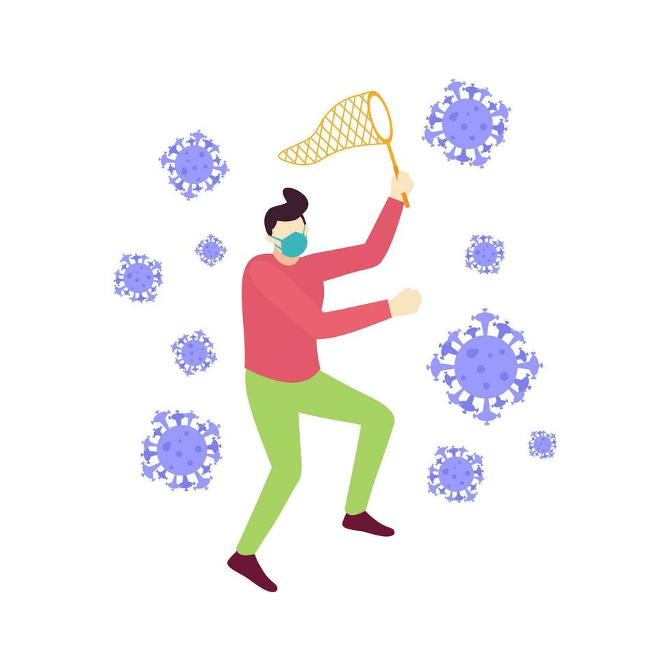 homme net à capture le coronavirus virus gens personnage plat conception vecteur illustration