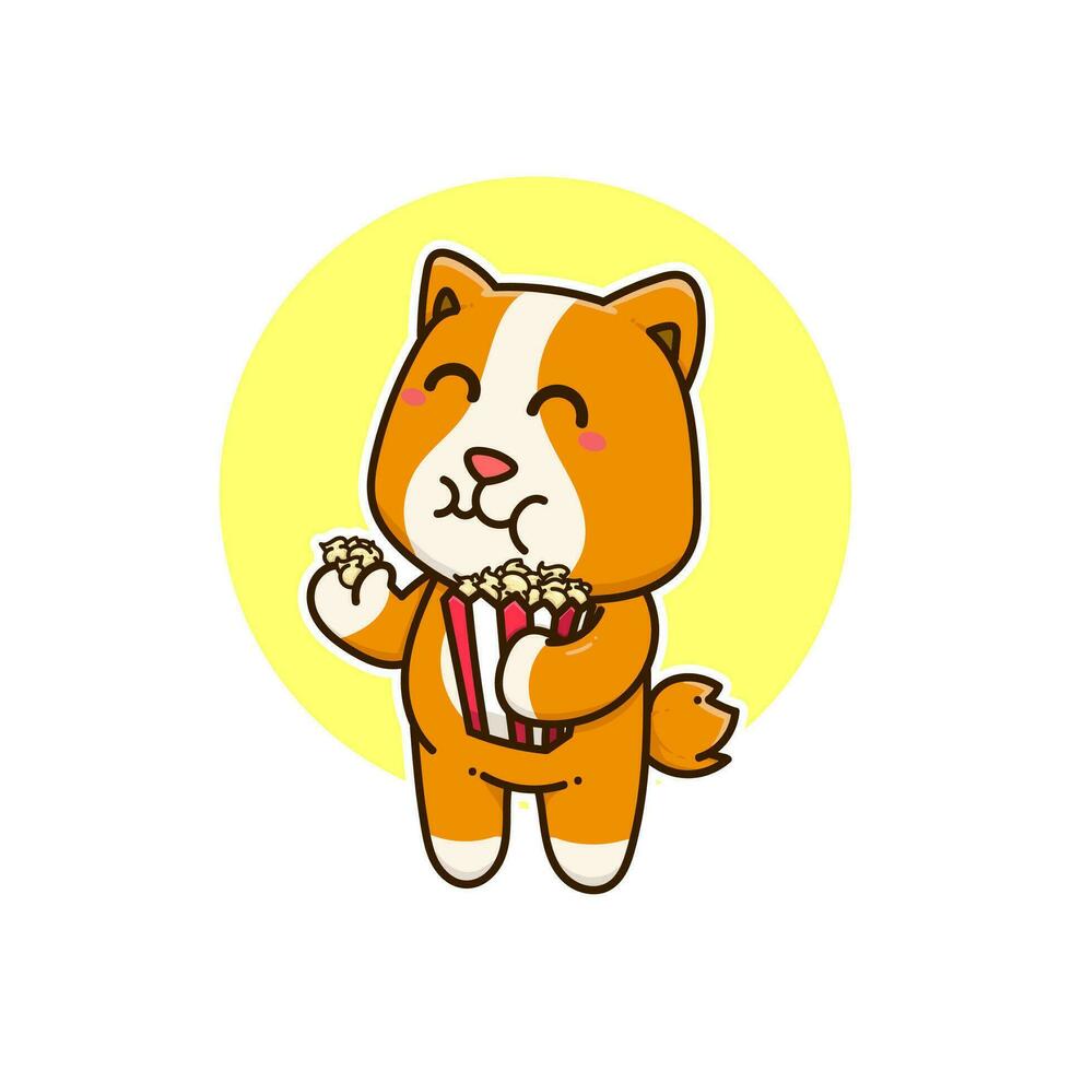 content chien manger pop corn mignonne adorable dessin animé griffonnage vecteur illustration plat conception style