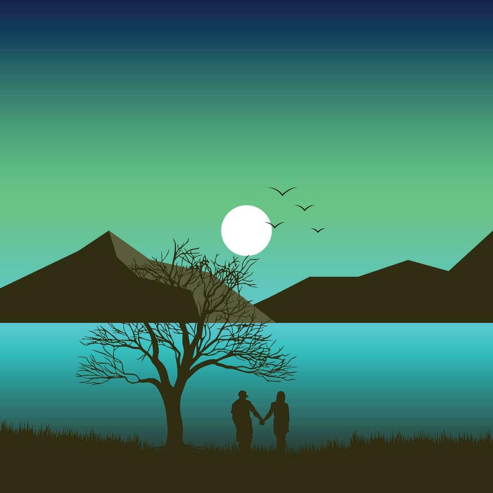 romantique couple sur le coucher du soleil vecteur Contexte illustration