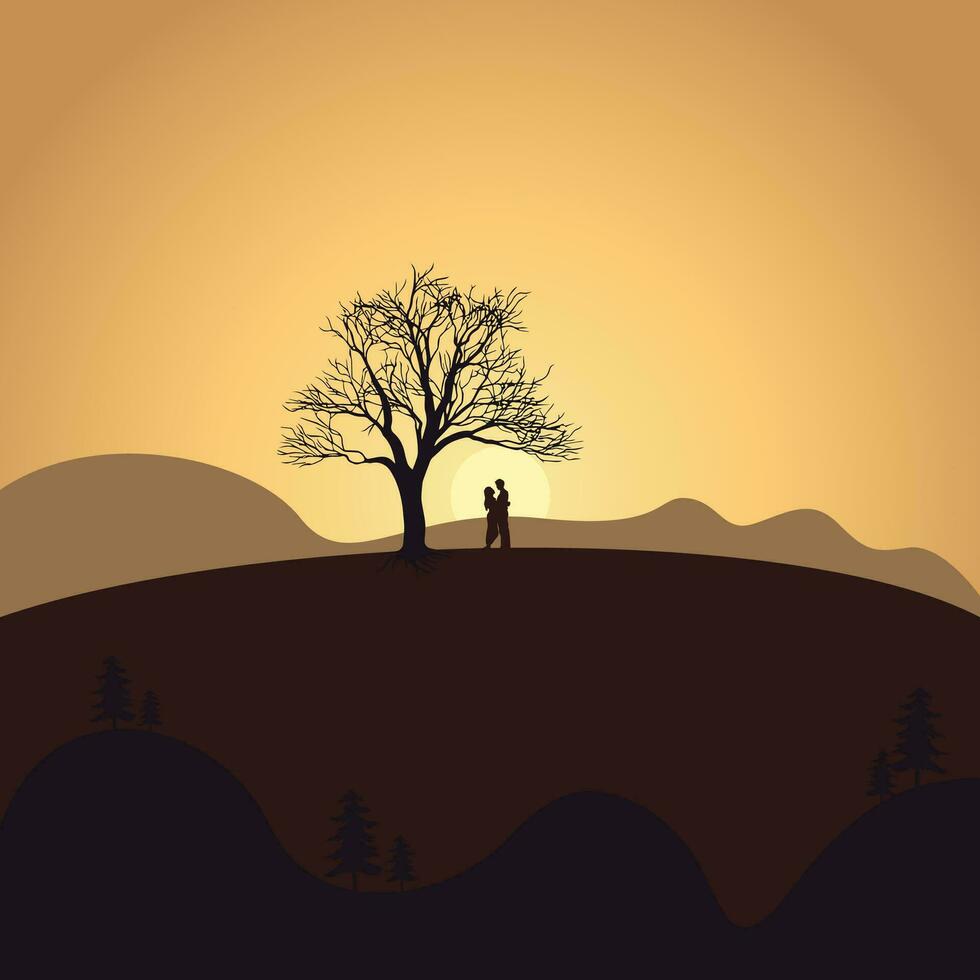 romantique couple sur le coucher du soleil vecteur Contexte illustration