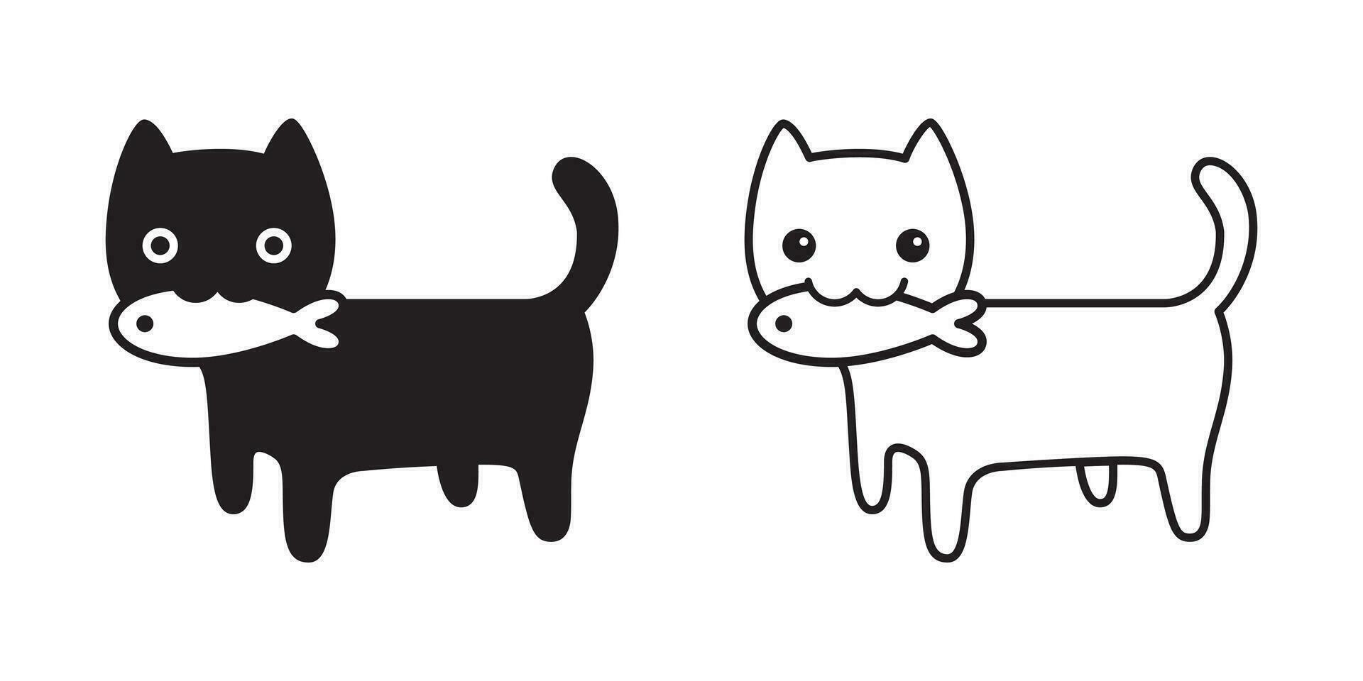 chat vecteur icône chaton calicot logo symbole poisson Saumon thon nourriture dessin animé personnage illustration griffonnage conception