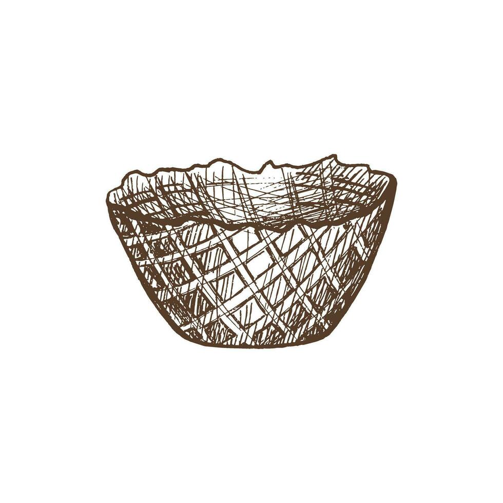 dessiné à la main esquisser de gaufre tasse, panier pour la glace crème. élément pour Étiquettes, emballage et cartes postales. sucré aliments. vecteur