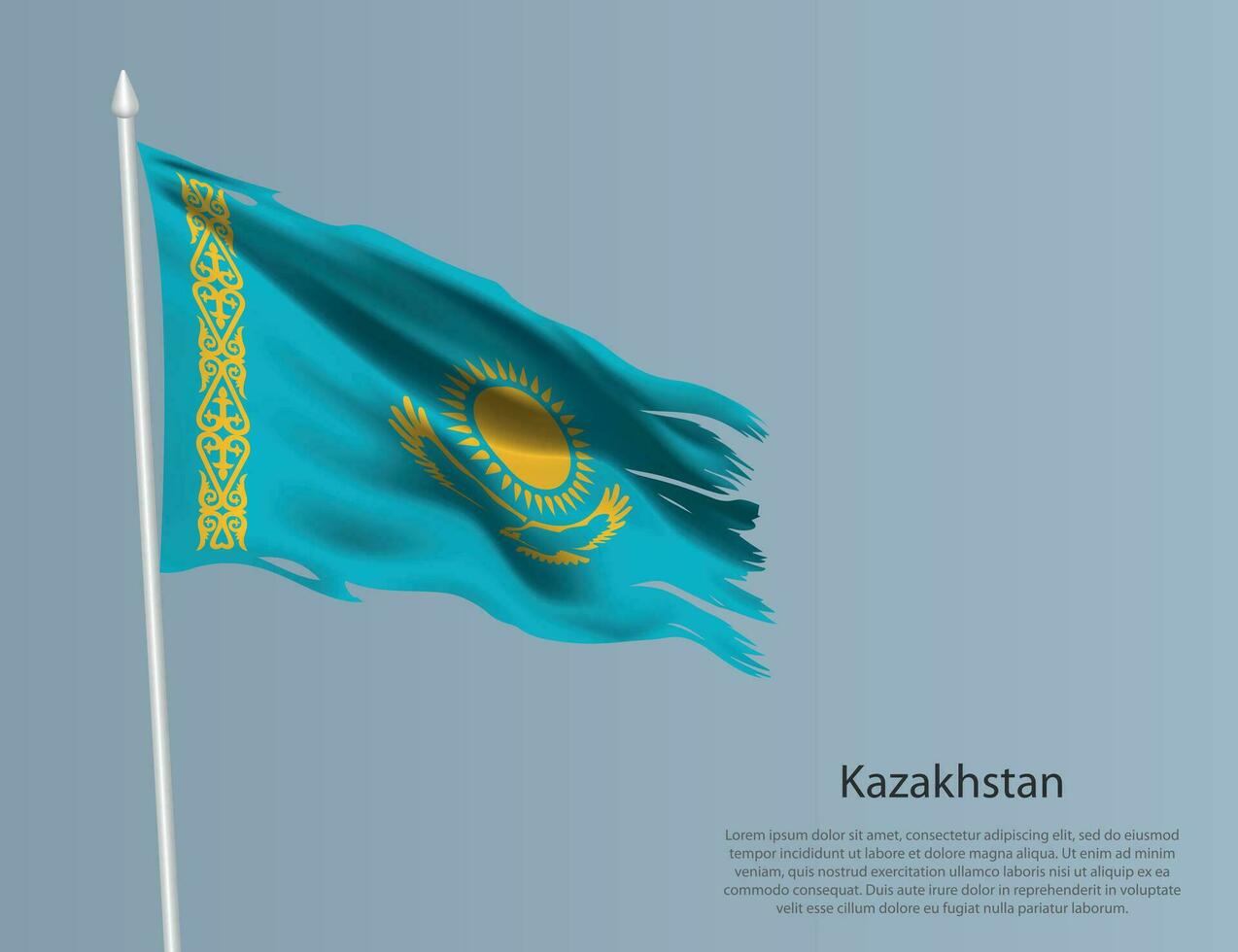 en lambeaux nationale drapeau de kazakhstan. ondulé déchiré en tissu sur bleu Contexte vecteur