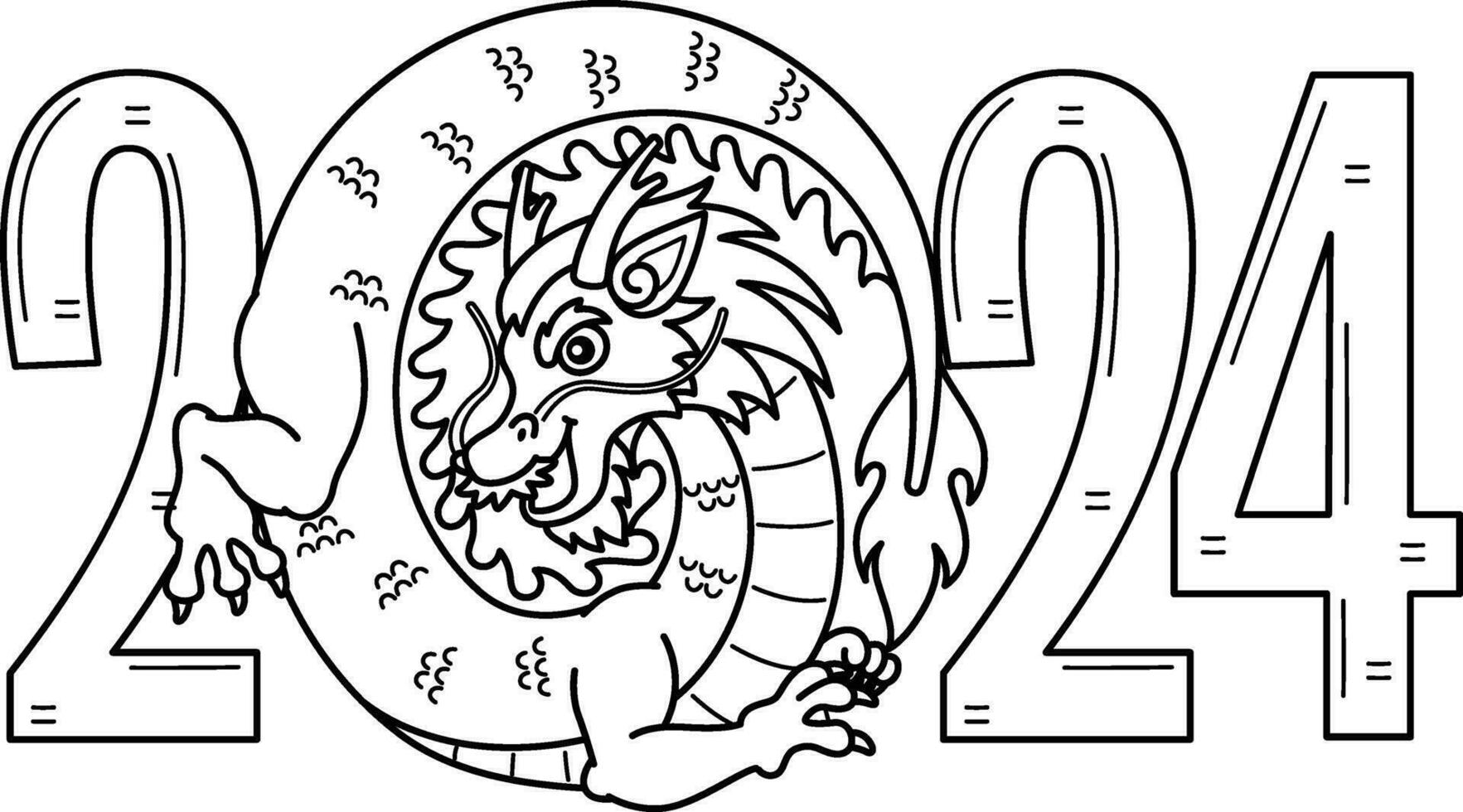 2024 année de le dragon isolé coloration page vecteur