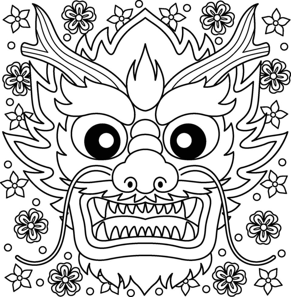 année de le dragon visage coloration page pour des gamins vecteur