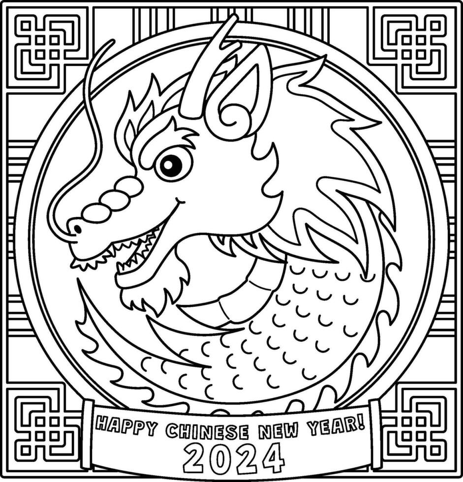 année de le dragon tête coloration page pour des gamins vecteur