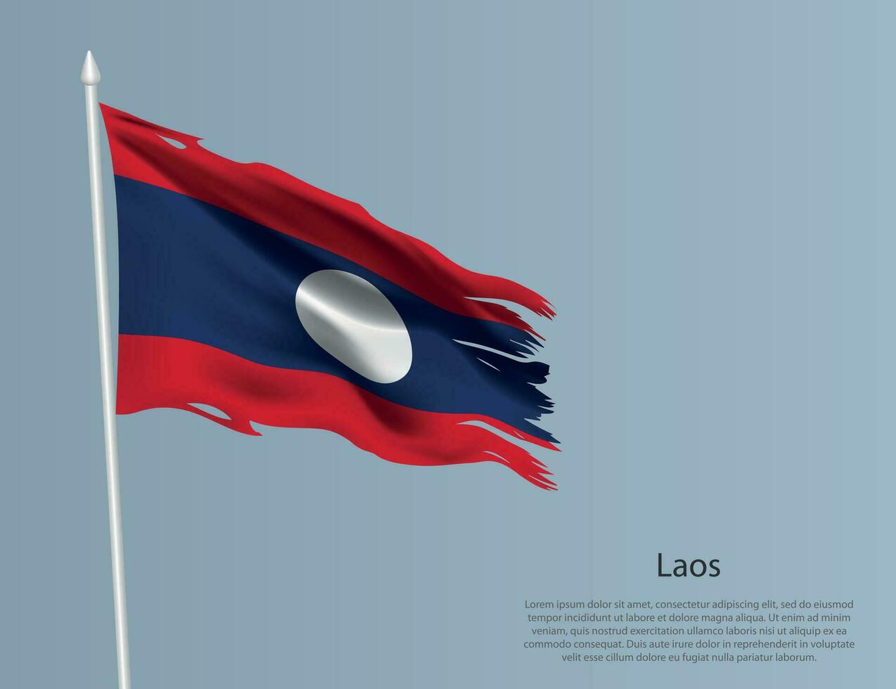 en lambeaux nationale drapeau de Laos. ondulé déchiré en tissu sur bleu Contexte vecteur