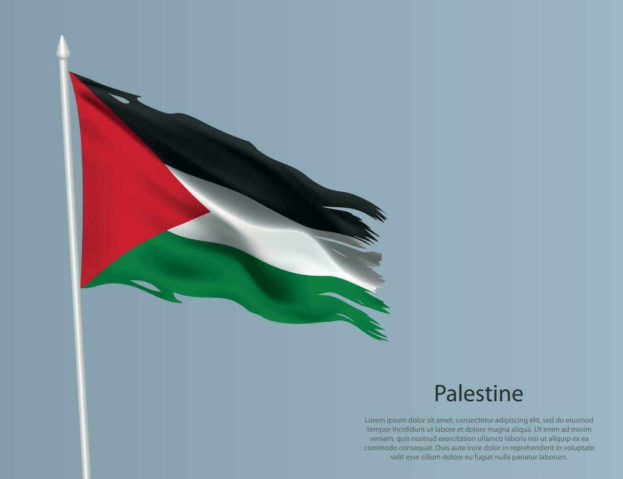 en lambeaux nationale drapeau de Palestine. ondulé déchiré en tissu sur bleu Contexte vecteur