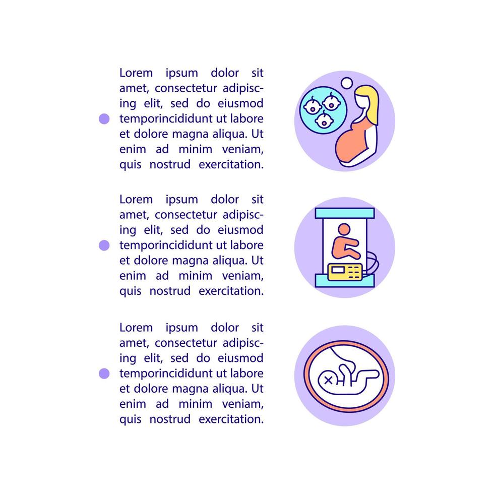 icônes de ligne de concept de naissance précoce, multiple et mortinaissance avec texte vecteur